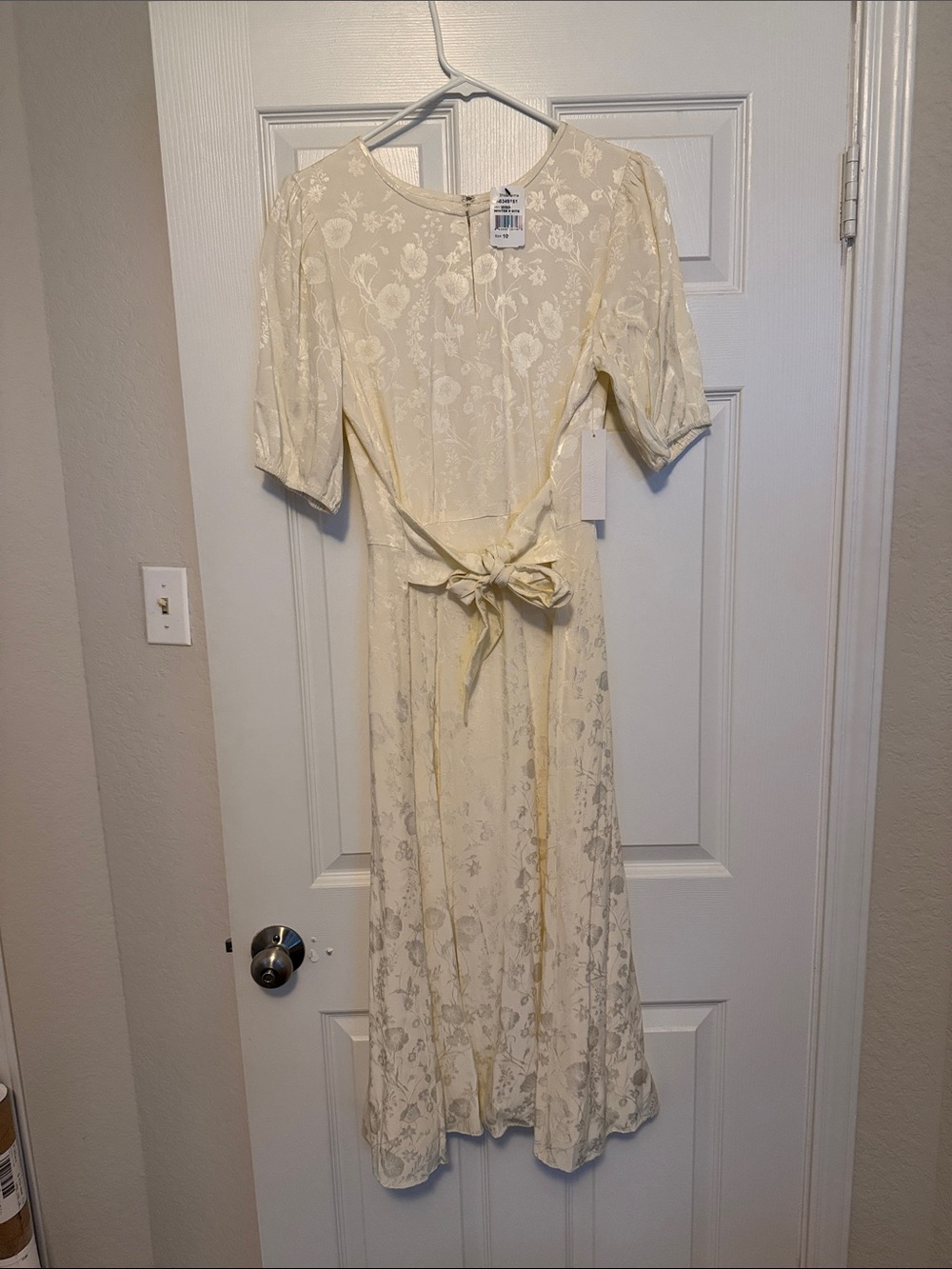 size 10 - Shoshanna ivory Floral Midi Dress with Tie Waist bridal